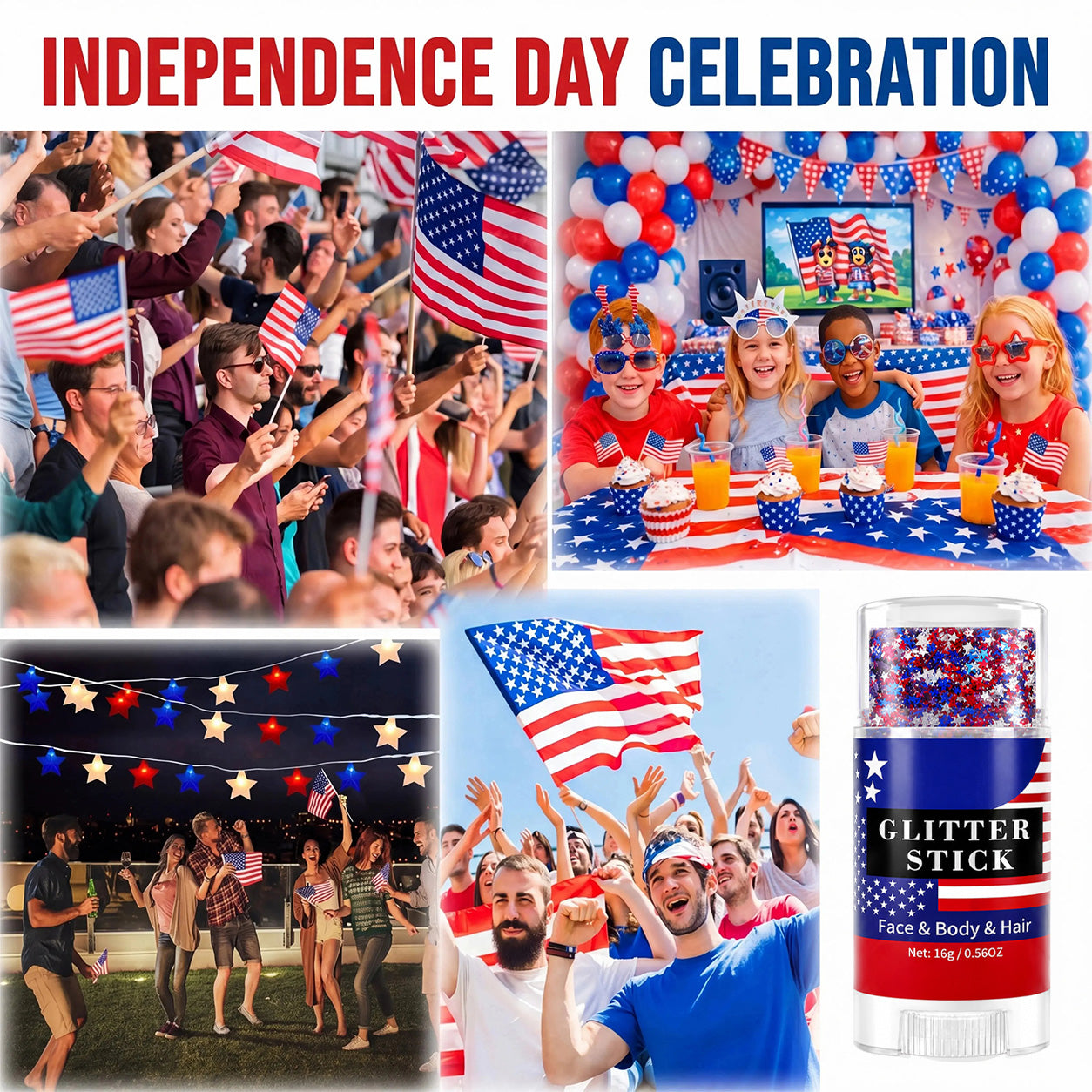 Utilo™ 3-in-1 Patriotic Glow😍✨Red, White & Blue Glitter Body Stick