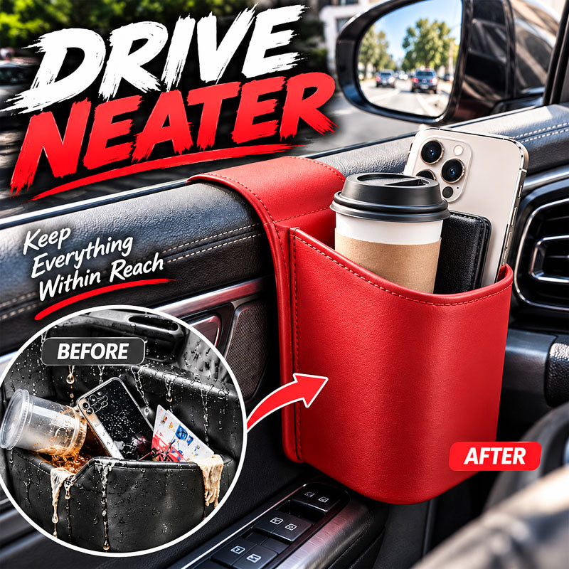 🥳2026 HOT SALE🥳💞50K+ SOLD!🚗 Leather Car Door Cup Holder – Wide‑mouth opening, easy reach for drinks & phone. Clip‑on secure fit. PU leather, tough & stylish. 🛡️✨