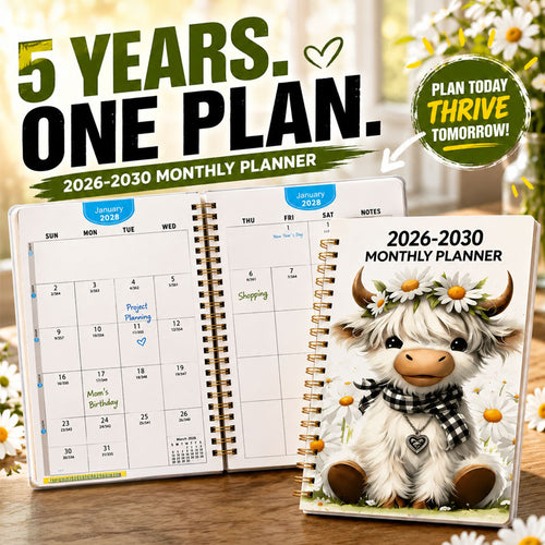 🐮 2026–2030 Monthly Planner ✨ Cute Highland Cow 5-Year Calendar (offer)