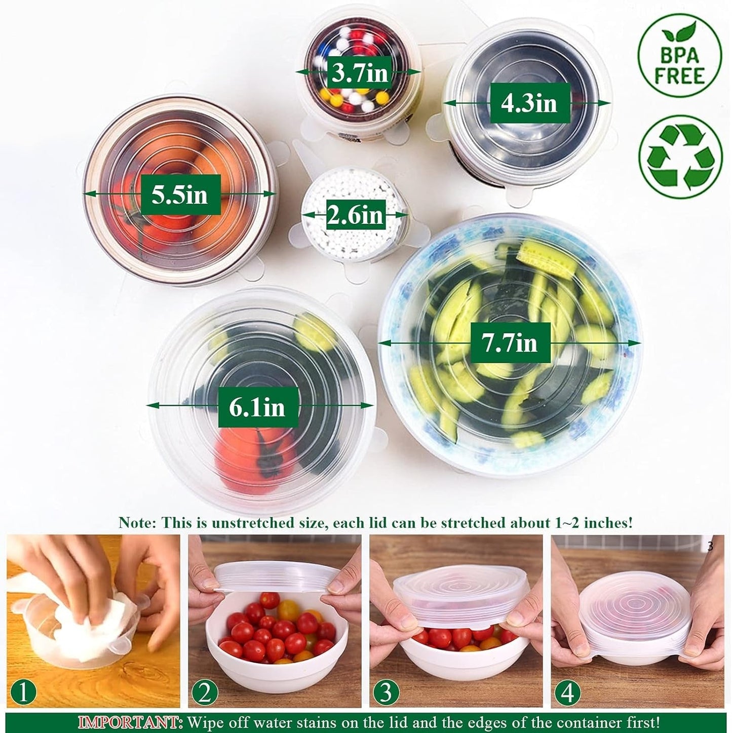 Utilo™ Silicone Stretch Lids Reuseable Microwave Safe Flexible Covers (offer)