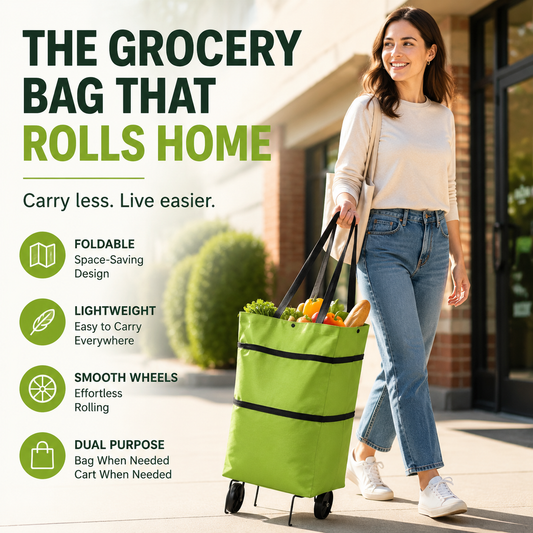🌸LAST DAY SPECIAL PRICE!!🌸🛒 Foldable Grocery Cart Bag – The Rolling Shopping Bag That Saves Your Back