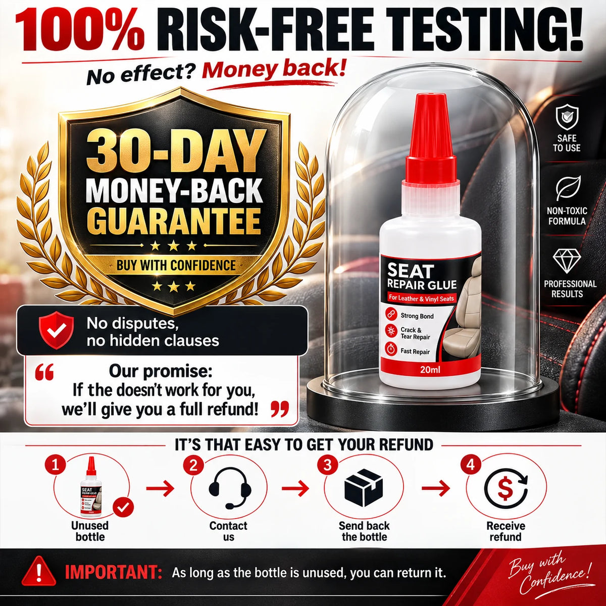 🚗50% OFF NOW! Quick Dry Car Seat Leather Repair Glue‑ Precision Nozzle Vinyl & Leather Adhesive, Permanent Bond Repair Glue for Car Seats, Sofas & Leather Furnitures