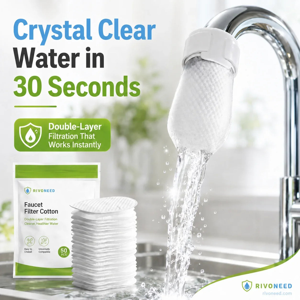 ⏰60%OFF⚡50K+ SOLD!💥Anti-Splash Kitchen Faucet Cotton Filter for Sediment & Rust Removal