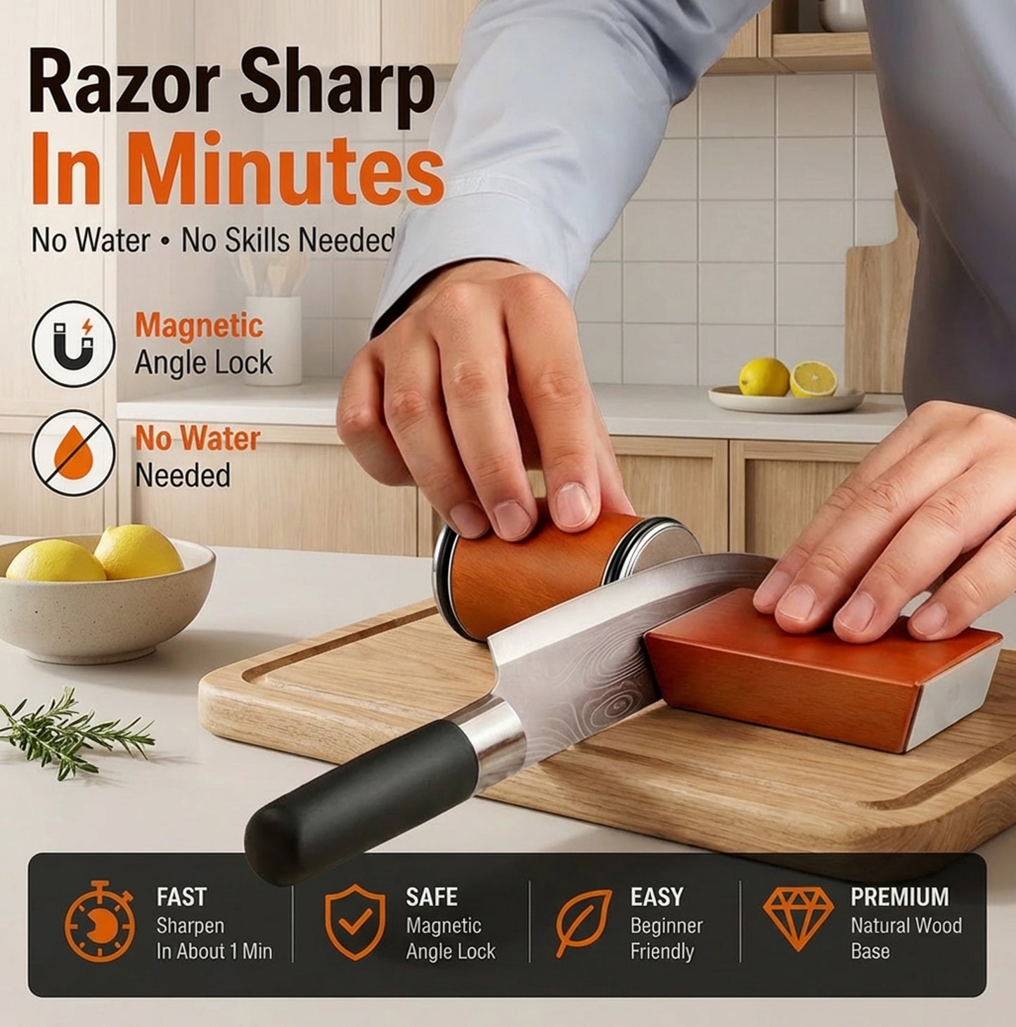 Simply use this to make your knives as sharp as new! Even beginners can achieve professional-level sharpness in just one minute. The angle-fixing magnet ensures zero mistakes.