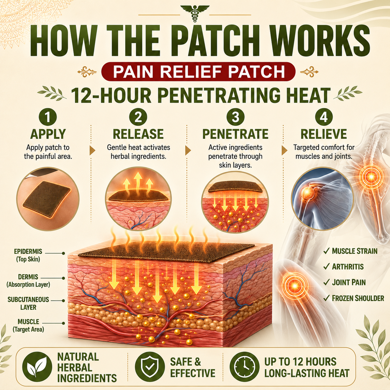 🌿 Pain Relief Patch — 12 Hours of Penetrating Heat That Works Deep