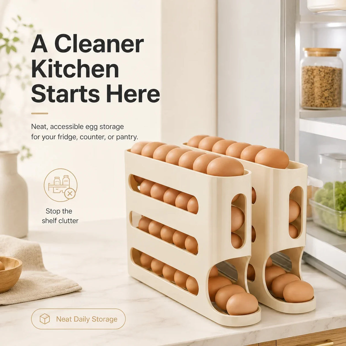Convenient Rolling Egg Holder | Maximize Fridge Space ✨