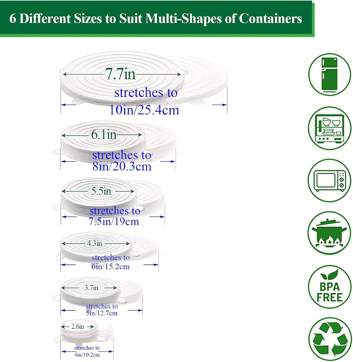 Utilo™ Silicone Stretch Lids Reuseable Microwave Safe Flexible Covers (offer)