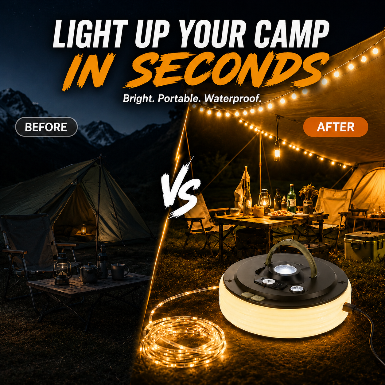 🥳 2026 HOT SALE 🥳 💕 50% OFF! Waterproof Portable Camping Light – Stay Bright During Camping, Power Outages & Outdoor Nights (Offer)