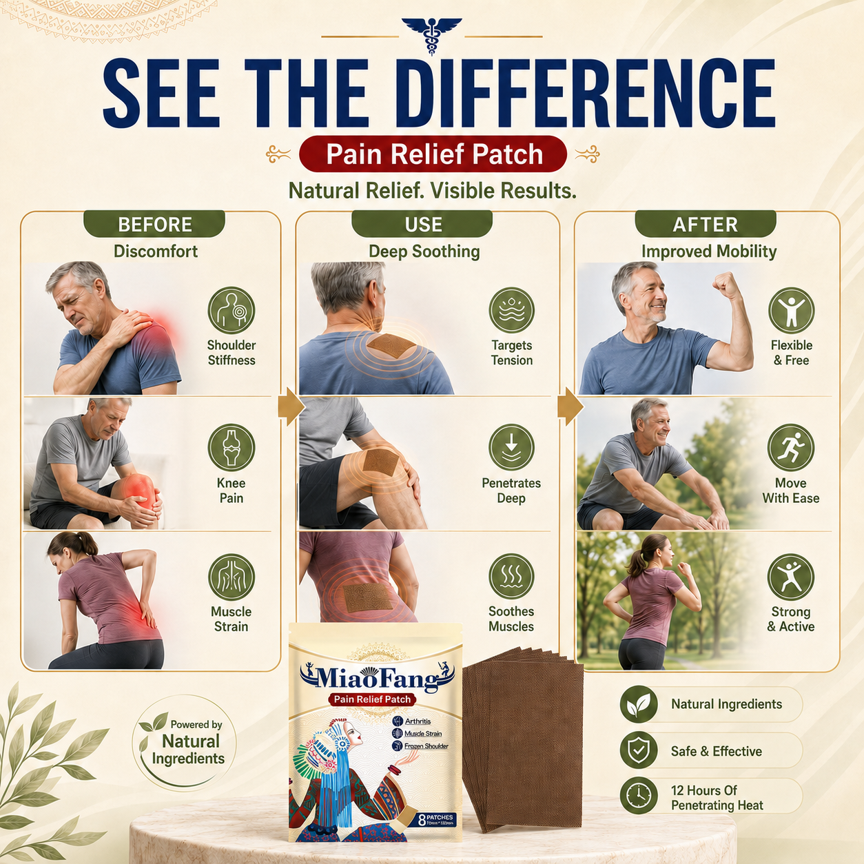 🌿 Pain Relief Patch — 12 Hours of Penetrating Heat That Works Deep