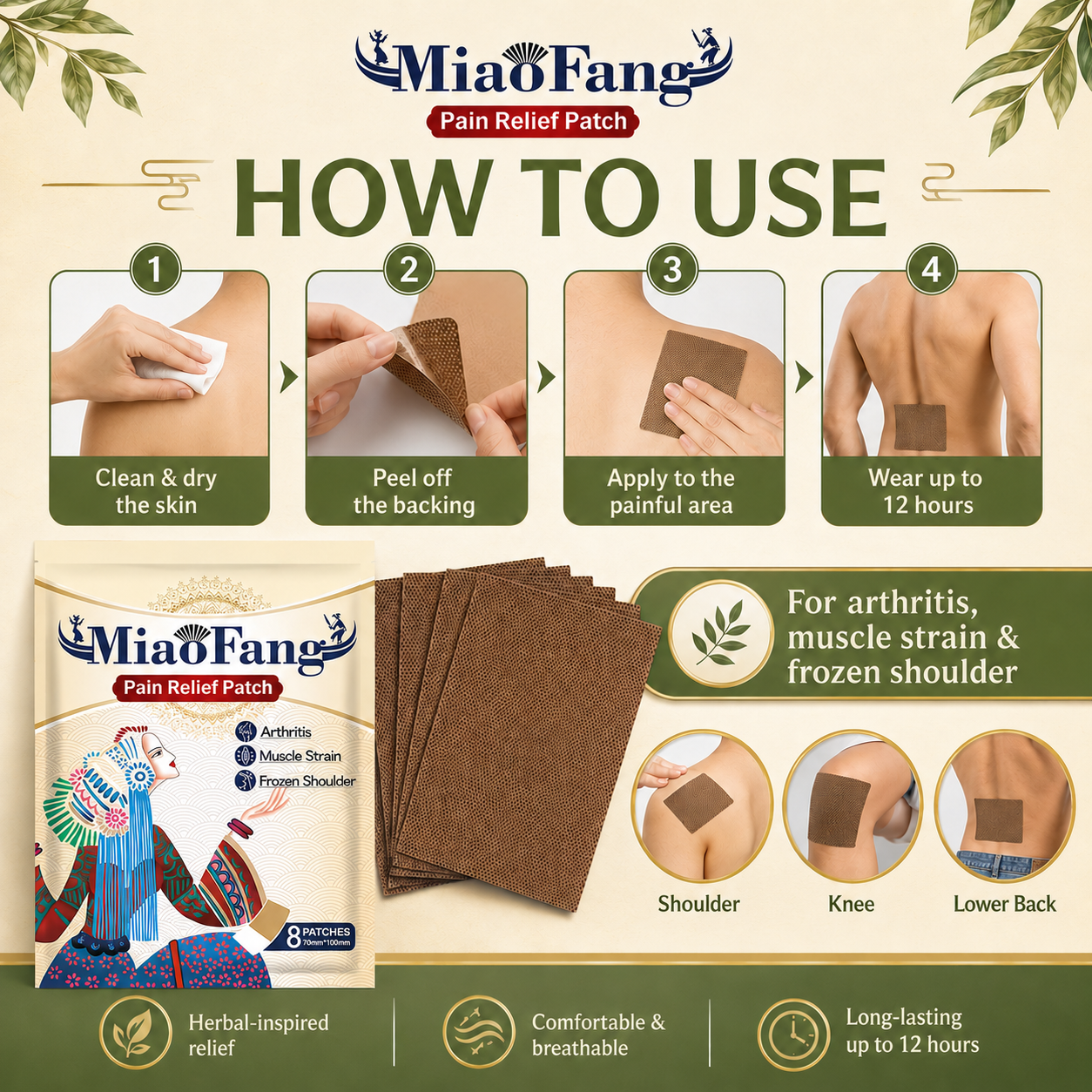 🌿 Pain Relief Patch — 12 Hours of Penetrating Heat That Works Deep