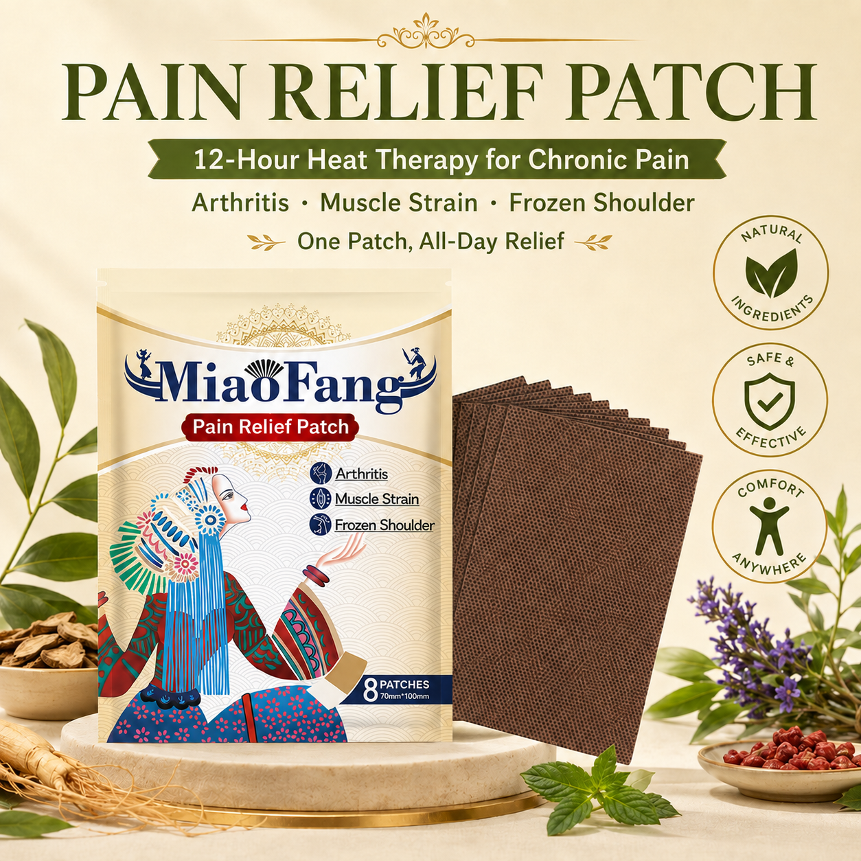 🌿 Pain Relief Patch — 12 Hours of Penetrating Heat That Works Deep
