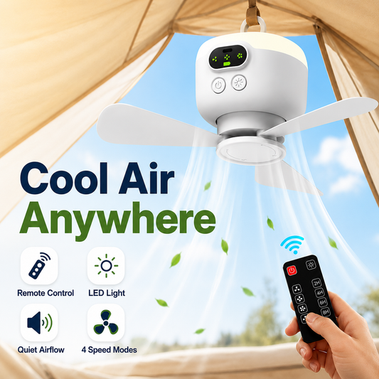 Utilo™ CoolBreeze Rechargeable Hanging Fan with LED Light
