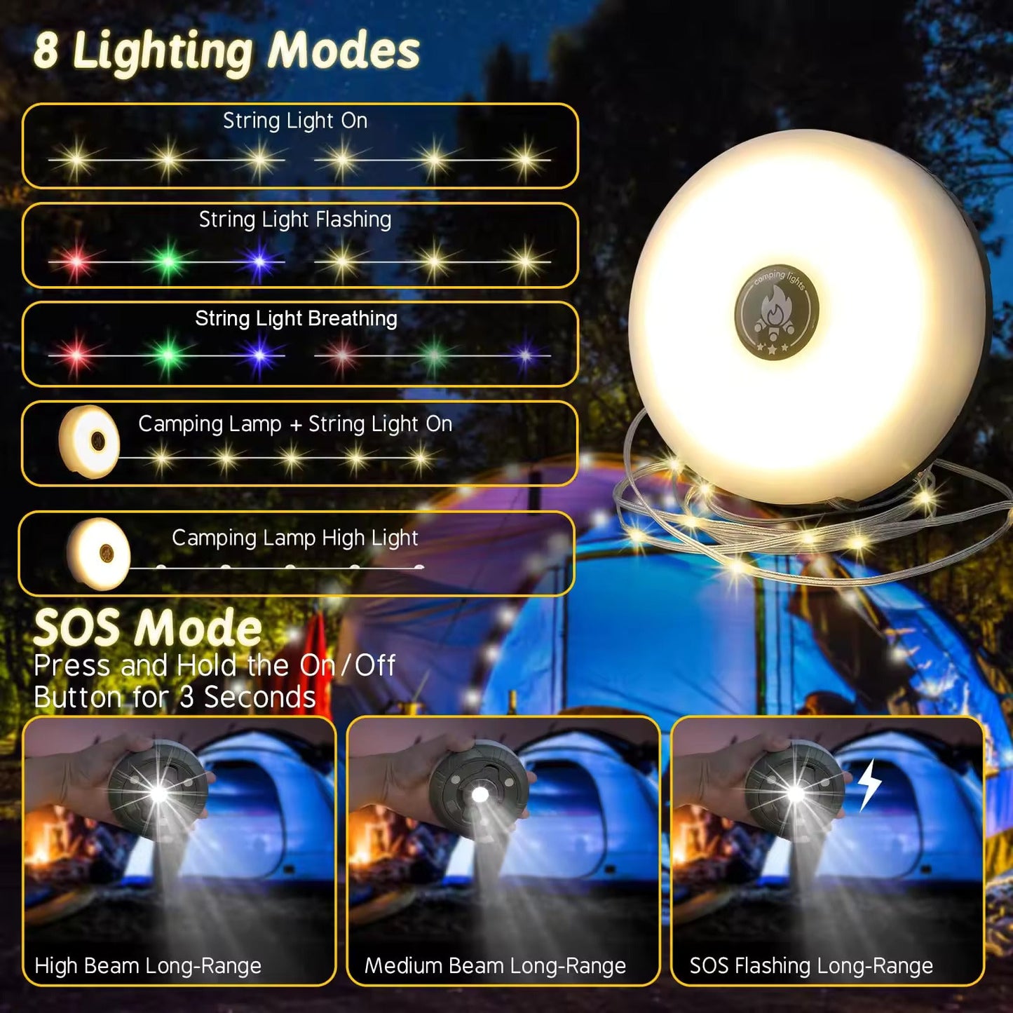 🥳 2026 HOT SALE 🥳 💕 50% OFF! Waterproof Portable Camping Light – Stay Bright During Camping, Power Outages & Outdoor Nights (Offer)