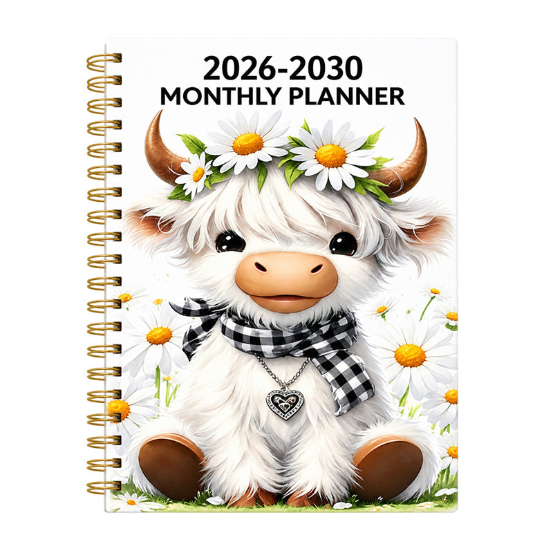 🐮 2026–2030 Monthly Planner ✨ Cute Highland Cow 5-Year Calendar | Large Monthly Blocks for Long-Term Planning