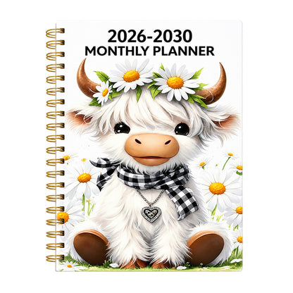 🐮 2026–2030 Monthly Planner ✨ Cute Highland Cow 5-Year Calendar | Large Monthly Blocks for Long-Term Planning