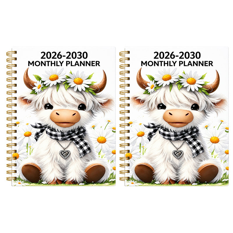 🐮 2026–2030 Monthly Planner ✨ Cute Highland Cow 5-Year Calendar | Large Monthly Blocks for Long-Term Planning