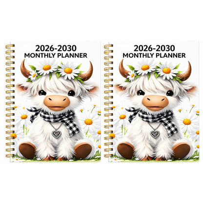 🐮 2026–2030 Monthly Planner ✨ Cute Highland Cow 5-Year Calendar | Large Monthly Blocks for Long-Term Planning