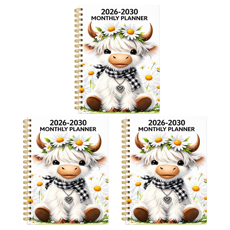 🐮 2026–2030 Monthly Planner ✨ Cute Highland Cow 5-Year Calendar | Large Monthly Blocks for Long-Term Planning