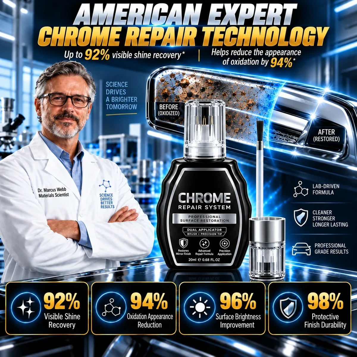 🥳 HOT SALE 2026 🥳 💞 50,000+ SOLD! ✨🚗 Chrome Restoration Set – Removes Oxidation & Restores High-Gloss Metallic Finish | Premium Quality