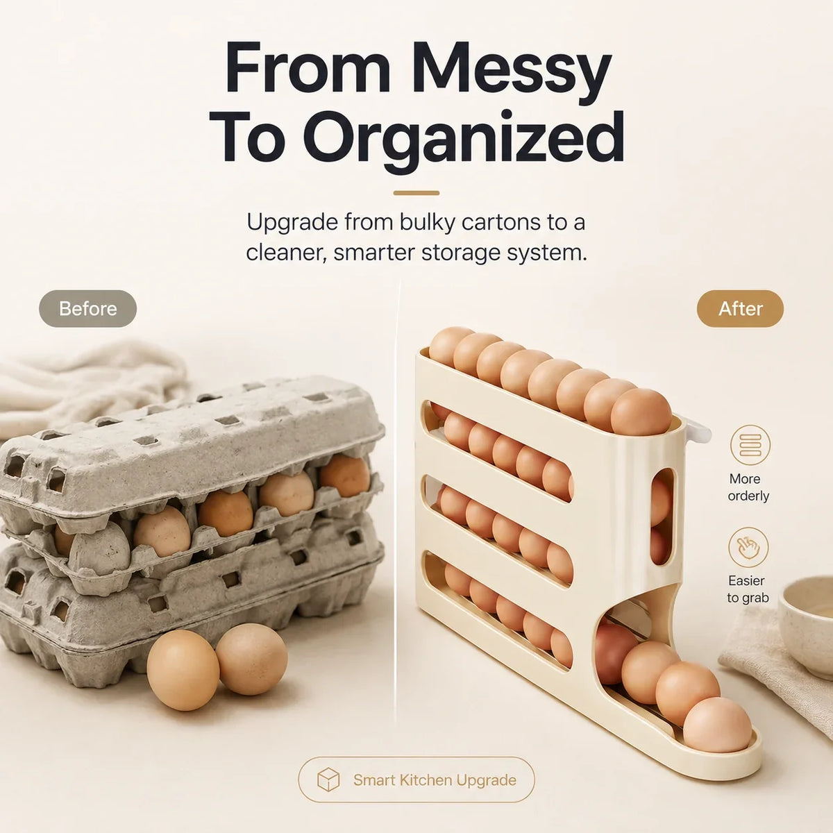 Convenient Rolling Egg Holder | Maximize Fridge Space ✨