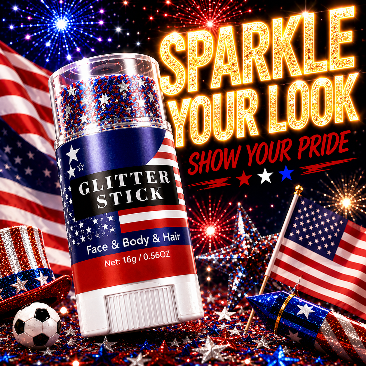 Utilo™ 3-in-1 Patriotic Glow😍✨Red, White & Blue Glitter Body Stick