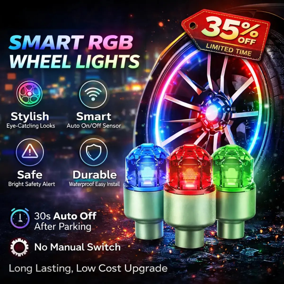 🥳2026 HOT SALE🥳 50% OFF! Motion-Activated LED Wheel Caps – Screw on & glow instantly! 🚗💨