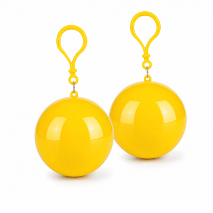 Two Yellow RainReady capsules with matching plastic carabiner clips