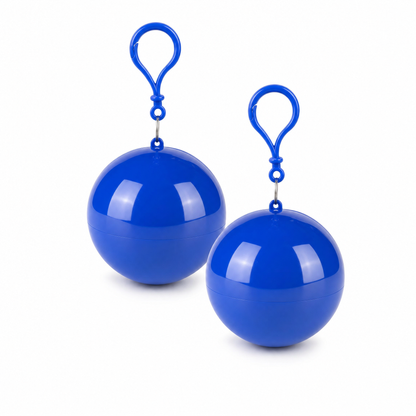 Two Royal Blue RainReady capsules with matching plastic carabiner clips