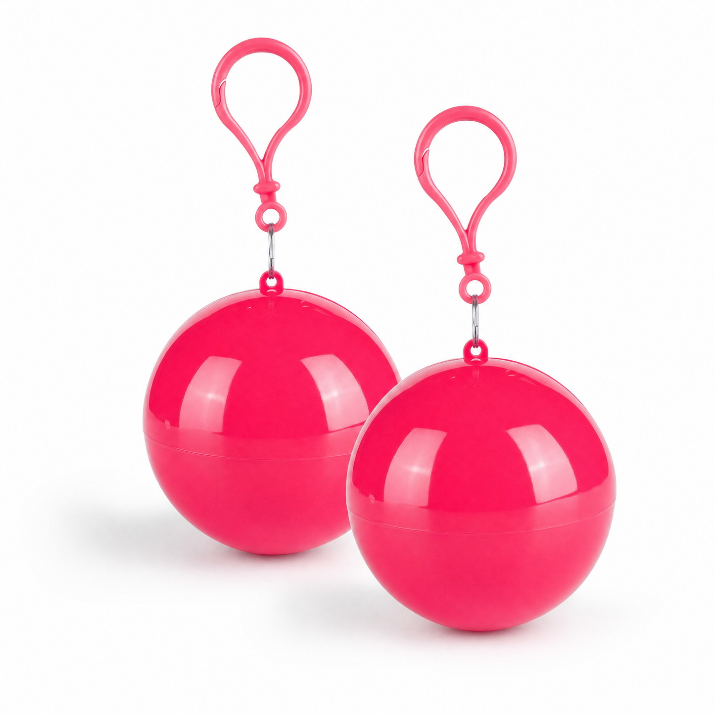Two Rose Red RainReady capsules with matching plastic carabiner clips