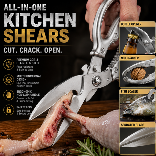 Utilo™ ✂️ 50% OFF NOW! 🔪 Heavy-Duty Multifunctional Kitchen Shears – 3Cr13 Stainless Steel, Ergonomic Grip & Safety Lock 🍗
