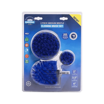 Diamond Shine Drill Brush Set – 3-Pack Medium Bristle Power Scrubber Attachments for All-Purpose Cleaning