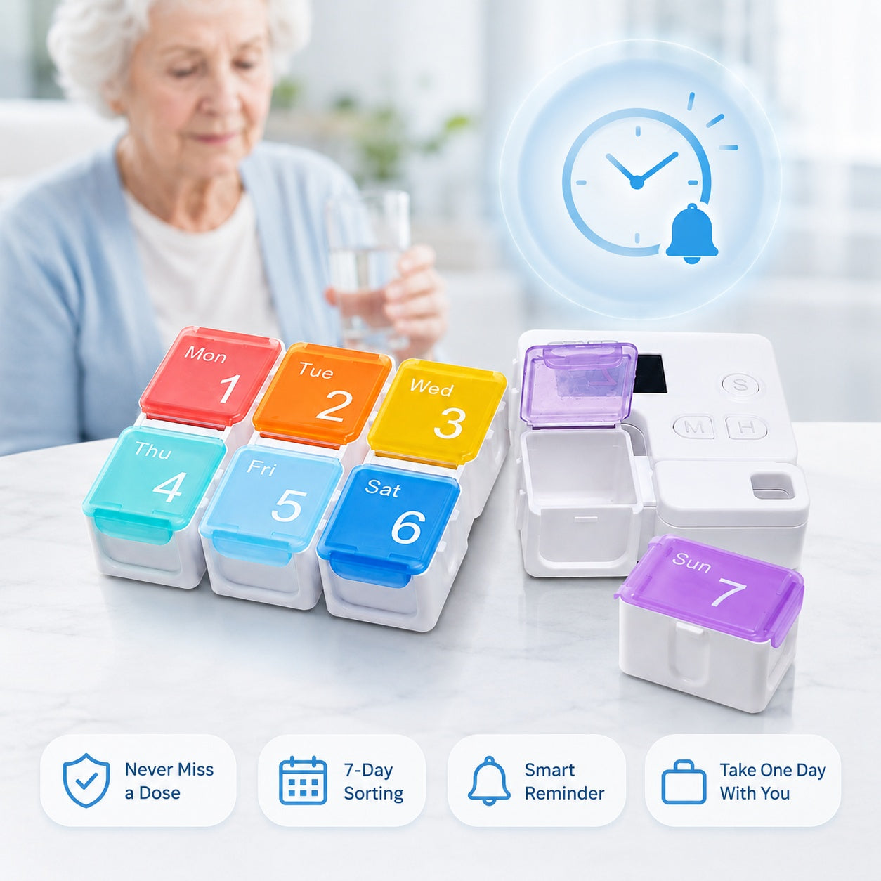 Utilo™ Smart 7-Day Pill Organizer with Alarm Reminder