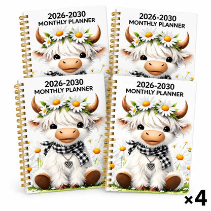 🐮 2026–2030 Monthly Planner ✨ Cute Highland Cow 5-Year Calendar | Large Monthly Blocks for Long-Term Planning
