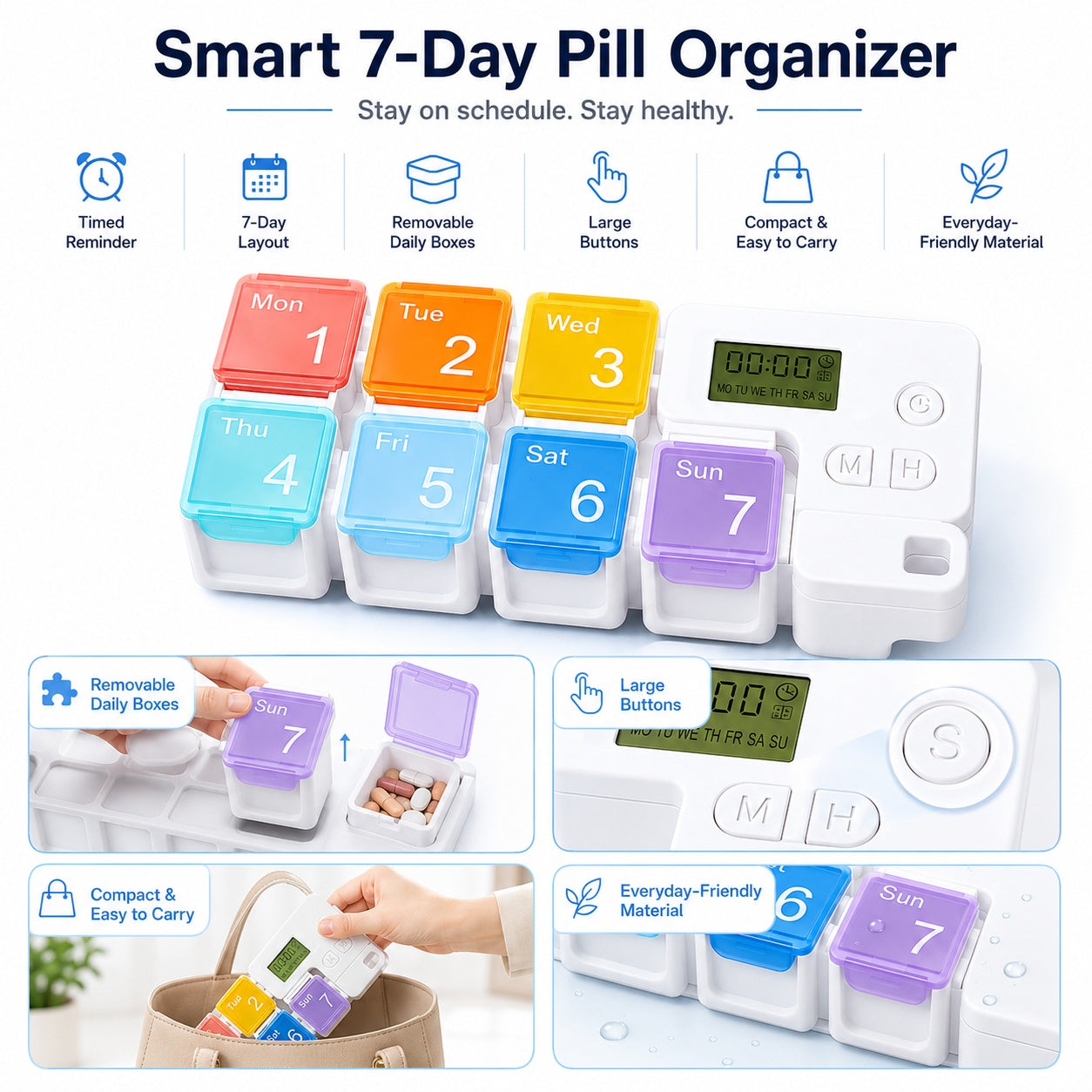 Utilo™ Smart 7-Day Pill Organizer with Alarm Reminder